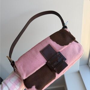 Fendi Baguette Pink and Brown Pony Hair